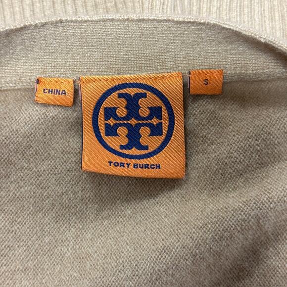 Tory Burch Tan Cashmere Dolman Sleeve Button Cardigan Sweater Size Small FLAW - Picture 6 of 12
